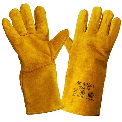 Краги из спилка оранжевого цвета прошиты кевларовой нитью (пара)