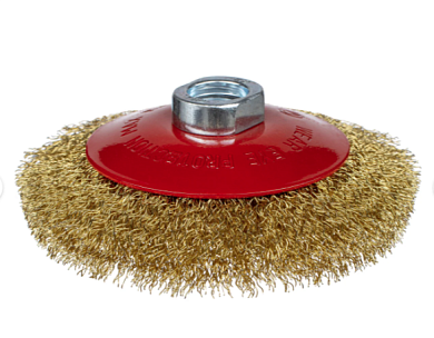 Щетка коническая, гофрированная латунированная, для УШМ № 812 ПрофОснастка D115 мм М14*2