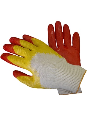 Перчатки ХБ двойная обливка латексом (красный) (пара)