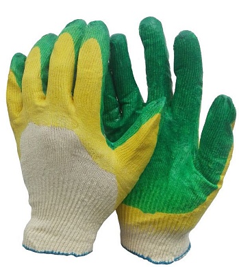 Перчатки ХБ двойная обливка латексом (зеленый) Стандарт