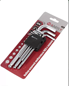 Ключи шестигранные длинные с шаром (1,5-10 мм), 9 шт. CrV с пластик. Т-обр. ручкой